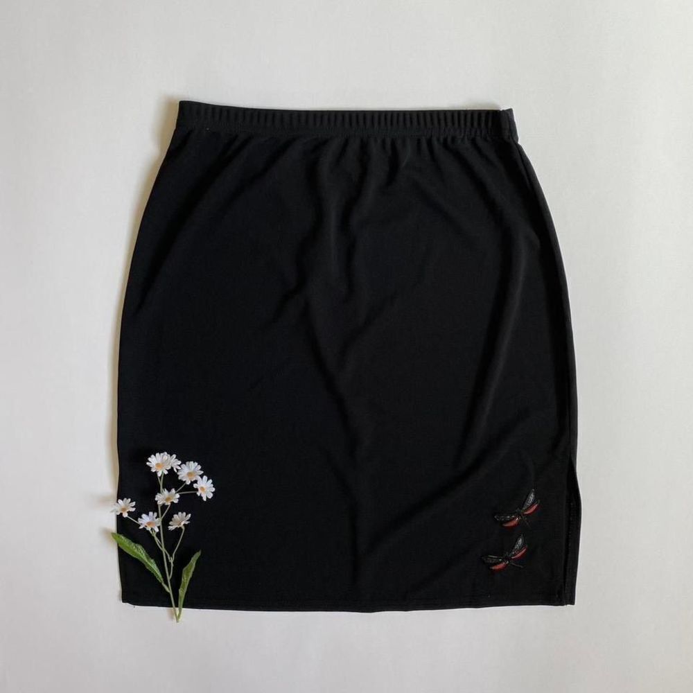 Vintage 90s black dragonfly midi skirt - Picture 1 of 6